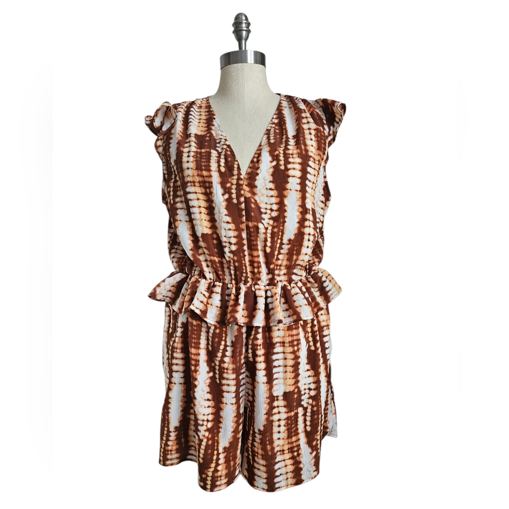 VERSONA Copper Brown Tie Dye Sleeveless Romper | SZ L